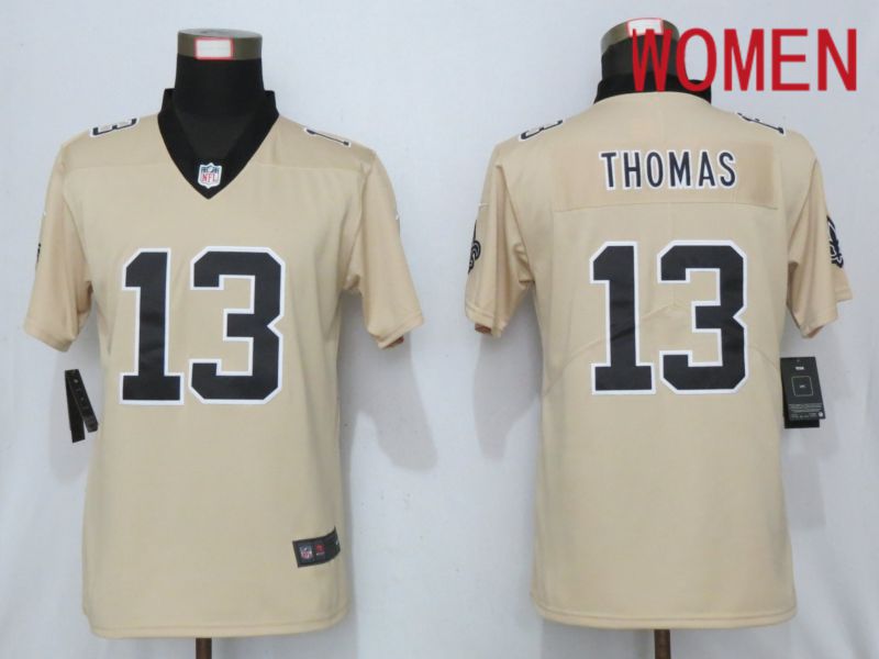 Women New Orleans Saints #13 Thomas 2019 Vapor Untouchable Nike Gold Inverted Elite Playe NFL Jerseys->women nfl jersey->Women Jersey